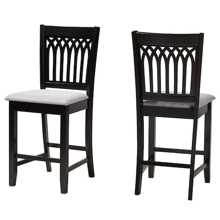 Baxton Studio Genesis Modern Grey Fabric and Dark Brown Finished Wood 2-Piece Counter Stool Set, PR 230-2PC-13210-ZORO